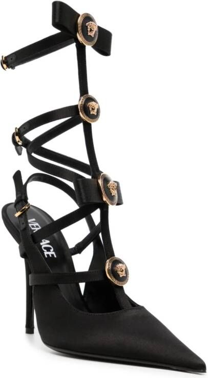 Versace Gianni Ribbon caged satin pumps Black