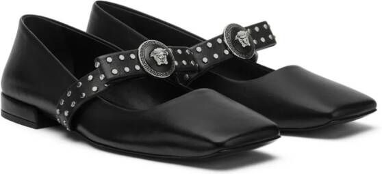 Versace Gianni Ribbon studded ballerina shoes Black