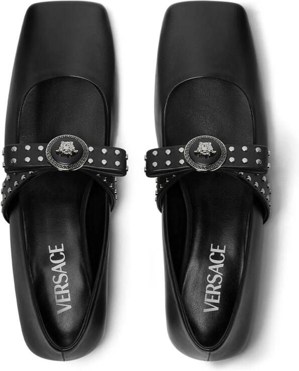 Versace Gianni Ribbon studded ballerina shoes Black