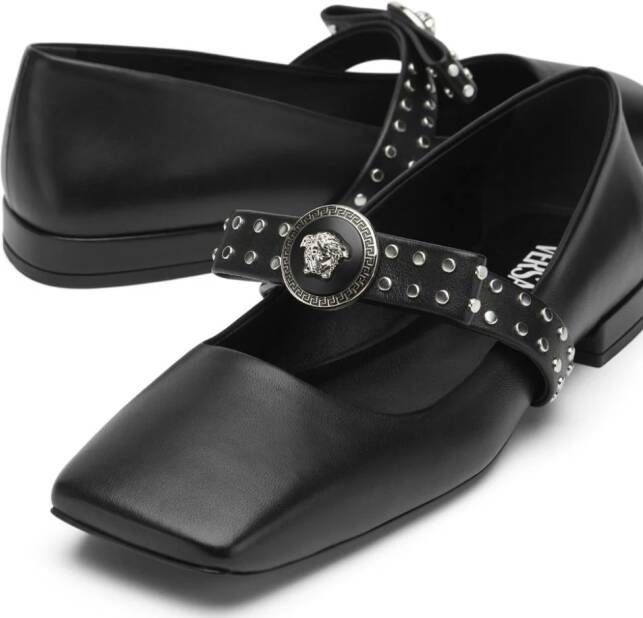 Versace Gianni Ribbon studded ballerina shoes Black