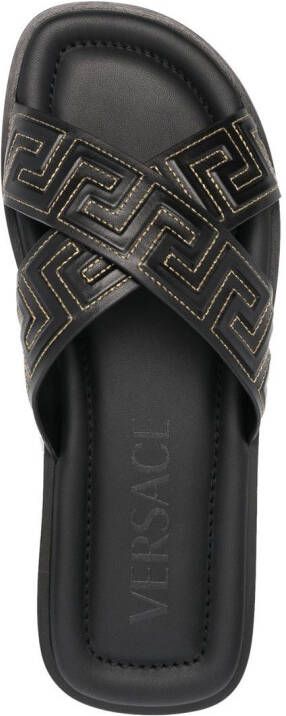 Versace Greca-embossed crossover-strap sandals Black