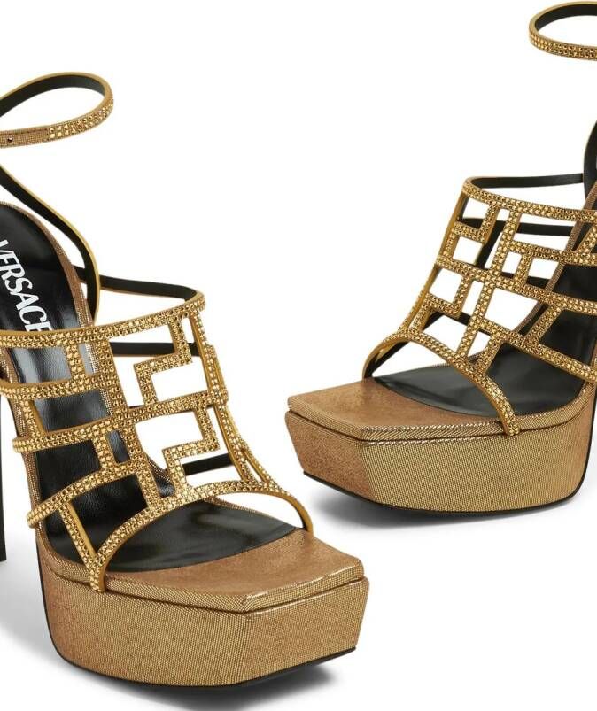 Versace Greca Maze crystal-embellished sandals Neutrals