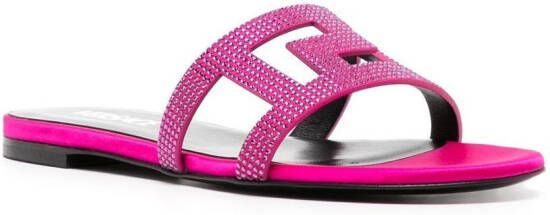 Versace Greca Maze crystal flat sandals Pink