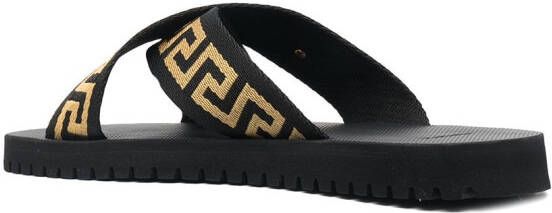 Versace Greca-motif crossover-strap sandals Black