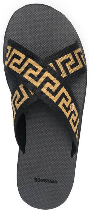 Versace Greca-motif crossover-strap sandals Black