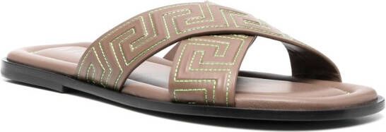 Versace Greca-pattern open-toe slides Brown