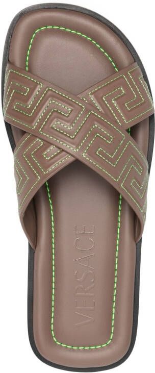 Versace Greca-pattern open-toe slides Brown