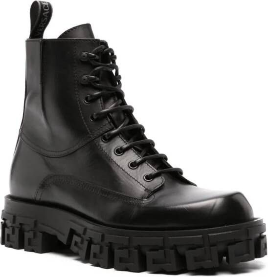 Versace Greca Portico leather boots Black