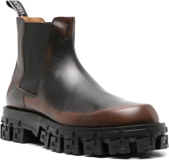 Versace Greca Portico leather Chelsea boots Brown