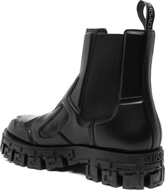 Versace Greca Portico panelled leather boots Black