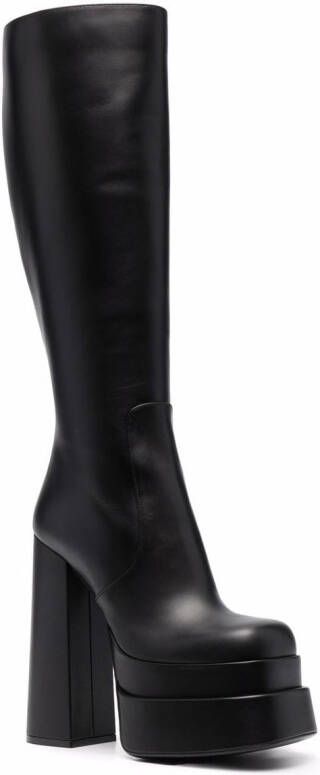 Versace high-heel leather boots Black