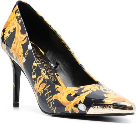Versace Jeans Couture 80mm engraved-logo leather pumps Black