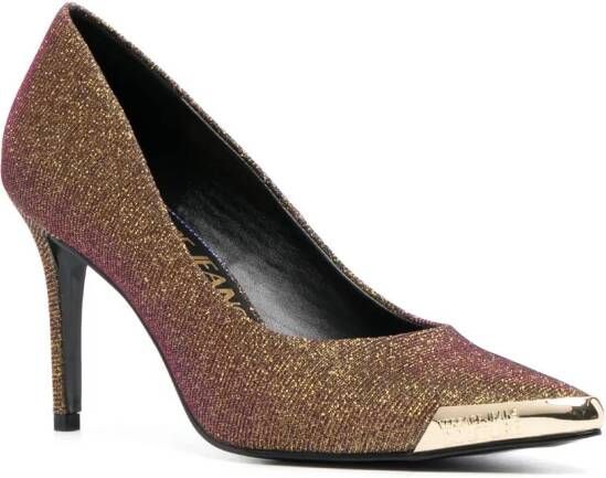 Versace Jeans Couture 90mm contrast-toe glittered pumps Gold