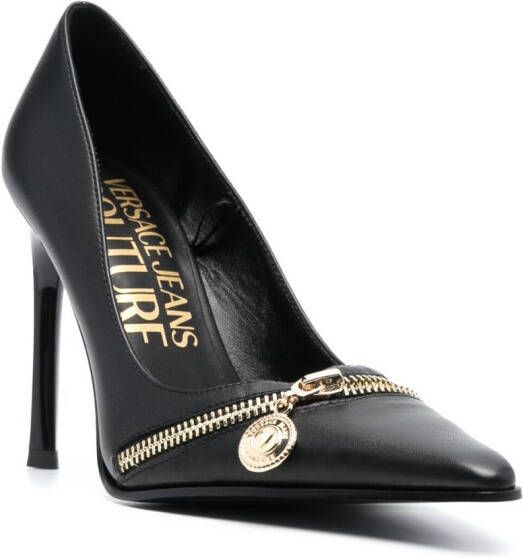Versace Jeans Couture 95mm logo-plaque pointed-toe pumps Black