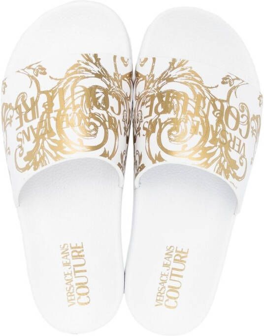 Versace Jeans Couture 'Barocco' print slides White
