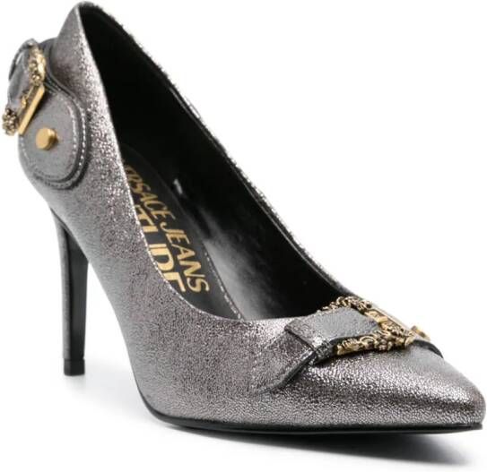 Versace Jeans Couture Baroque-buckle 90mm metallic pumps Silver