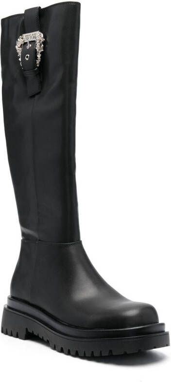 Versace Jeans Couture baroque-buckle knee-high boots Black