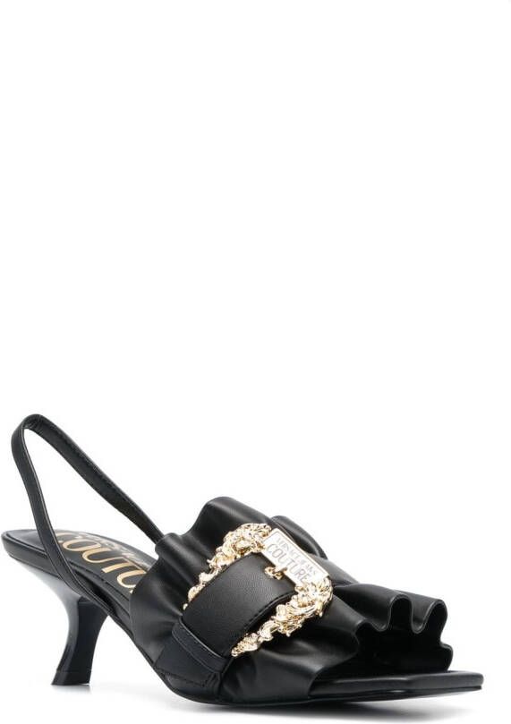Versace Jeans Couture Baroque-buckle ruffled sandals Black