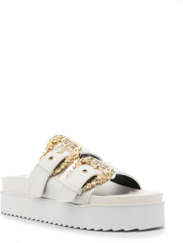 Versace Jeans Couture Baroque-buckle slides White