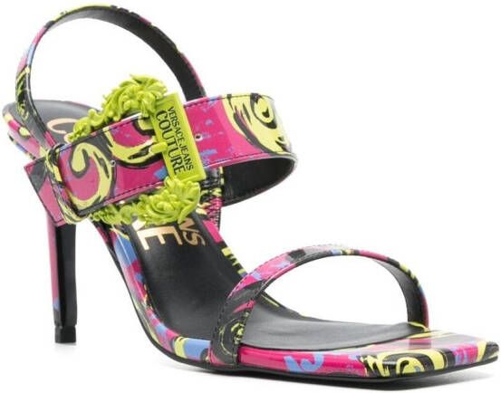 Versace Jeans Couture baroque-print 90mm square-toe sandals Pink