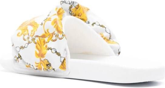 Versace Jeans Couture Chain Couture-print padded slides White