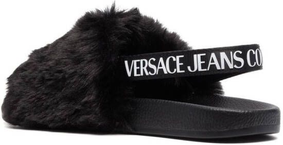 Versace Jeans Couture faux-fur slingback sandals Black