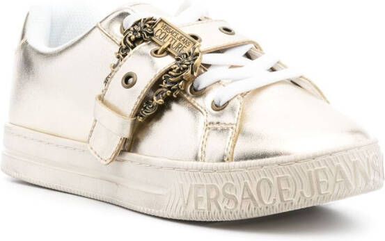 Versace Jeans Couture logo-buckle leather sneakers Gold
