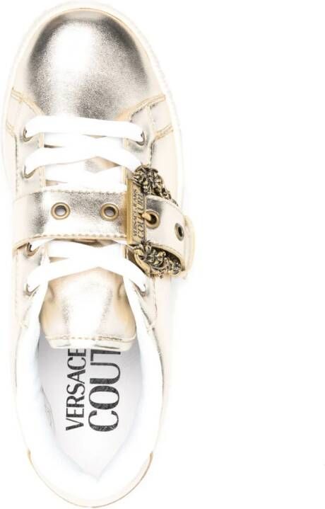 Versace Jeans Couture logo-buckle leather sneakers Gold