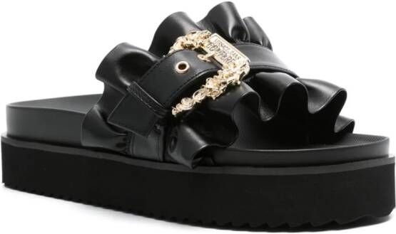 Versace Jeans Couture logo-buckle ruffled slides Black