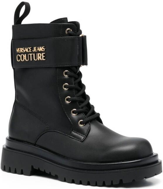 Versace Jeans Couture logo-lettering combat boots Black