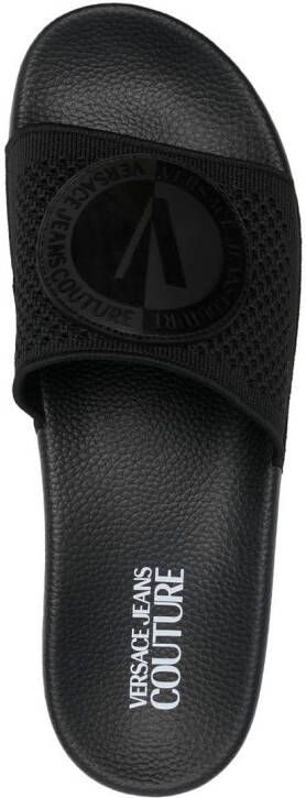 Versace Jeans Couture logo-patch flat slides Black