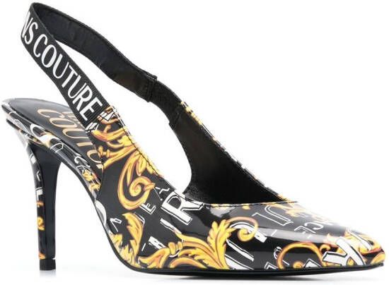 Versace Jeans Couture logo-print 90mm slingback pumps Black