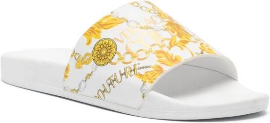 Versace Jeans Couture logo-print baroque-pattern slides White