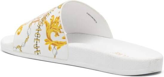 Versace Jeans Couture logo-print baroque-pattern slides White