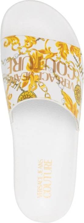 Versace Jeans Couture logo-print baroque-pattern slides White