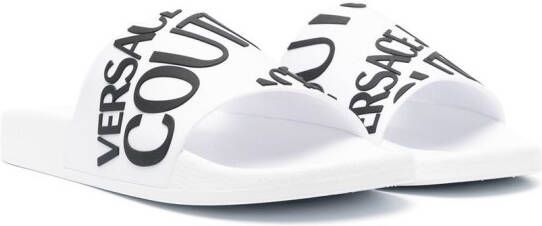 Versace Jeans Couture logo-print flat slides White