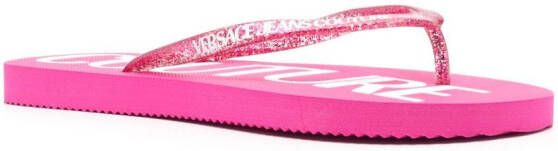 Versace Jeans Couture logo-print glitter flip flops Pink