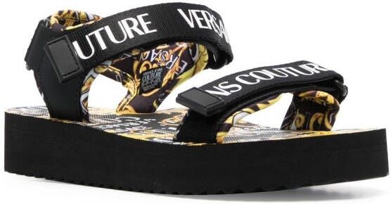 Versace Jeans Couture touch-strap logo print sandals Black