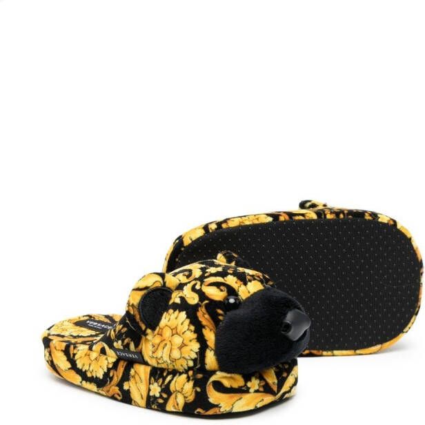 Versace Kids baroque floral slippers Black