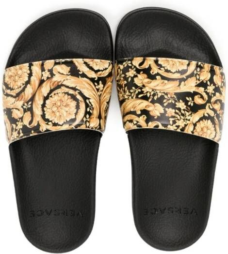 Versace Kids baroque-pattern slip-on slippers Black