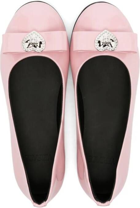 Versace Kids bow-detail leather ballerina shoes Pink