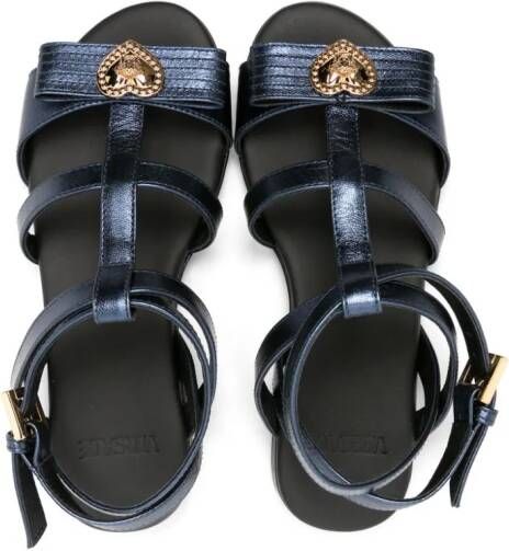 Versace Kids bow metallic leather sandals Blue