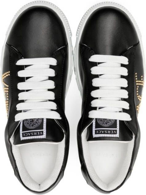 Versace Kids crystal-embellished leather sneakers Black