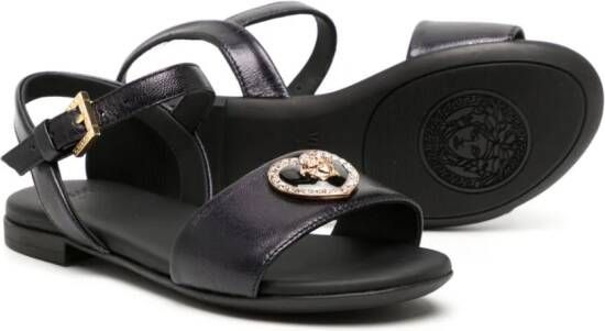 Versace Kids Crystal Heart leather sandals Black
