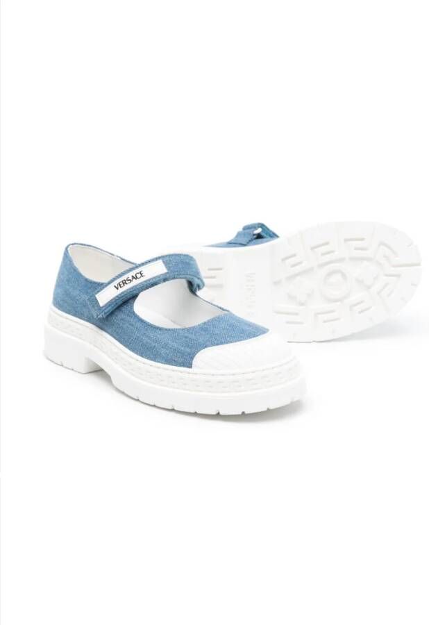 Versace Kids Greca-detail denim loafers Blue