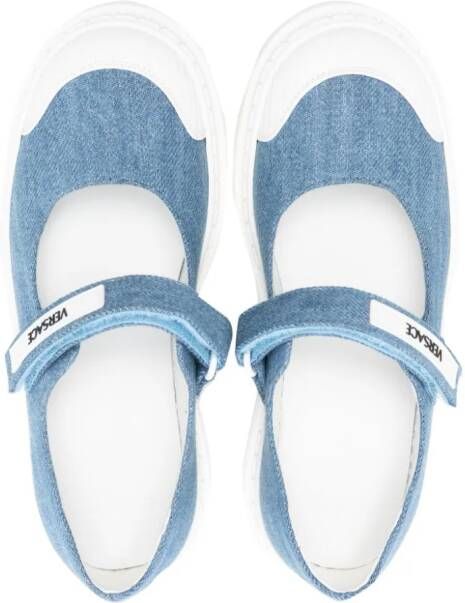 Versace Kids Greca-detail denim loafers Blue