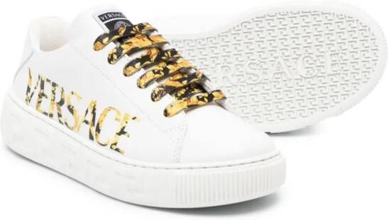 Versace Kids Greca leather low-top sneakers White
