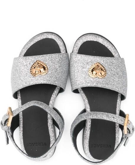 Versace Kids Heart Medusa glitter sandals Silver