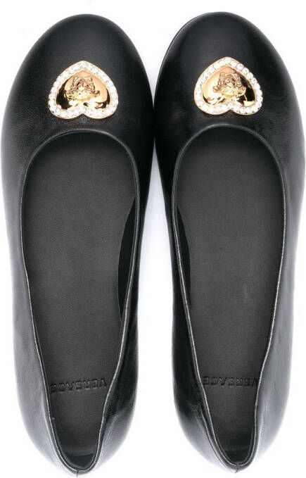 Versace Kids Heart Medusa crystal-embellished ballerina shoes Black