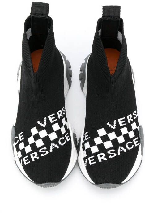 Versace Kids intarsia-knit hi-top sneakers Black